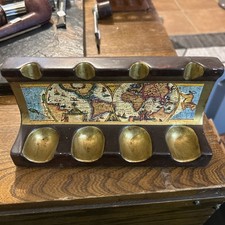 VTG Florentine Italian MCM Ceramic Four-Pipe Stand W/Gold & World Map Tobacciana picture
