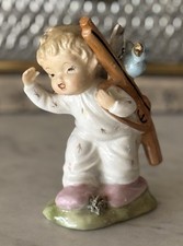 Vintage Artmark Hand-Painted Ceramic Hunter Angel w/ Blue Bird & Rifle RARE picture