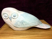 Vintage 80s Handcrafted Wooden White Polar Owl Large 4.5
