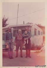 Family in Trailer Park Camper Van RV Motor Home ORIGINAL SNAPSHOT VINTAGE PHOTO picture