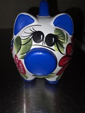 Adorable PIG Piggy Bank W/ Handpainted Vibrantly Colorful Bird & Floral  picture