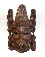Vintage Emperor Hand Carved Wood Mask Chinese Asian Folk Art Wall Hanging Decor picture