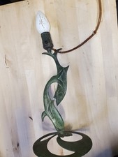 Antique Bronze Twin fish Accent Table Lamp Robert Thew style vintage collectible picture