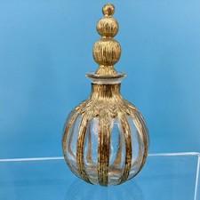 Vintage Silvestri Falcon Perfume Bottle W/Stopper Art Deco Gold Ribbed Metal 80s picture