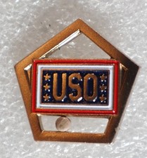 USO Lapel Pin Clutch Back Gold Stars Military Support Pentagon Shape picture