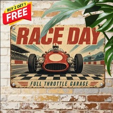 Retro Checkered Flag Race Car Tin Sign Garage Motorsport Plaque 8x12 picture