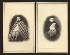 1860s CDV Photos Boy & Girl Children Hidden Mother Vignettes Holding China Doll picture