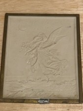 Vintage Chalkware Small Angel Relief Plaque Picture 3 3/4x4 picture