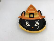 Transpac Ceramic Vintage 11in Black Cat with Candy Corn Hat Serving CC01B52006 picture