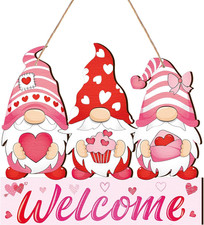 Valentine's Day Welcome Sign Valentines Hanging Wreath Sign for Front Gnome picture