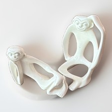 Vintage Tildon Ware Ceramic Monkey Figurines Pair White Gloss MCM Minimalist picture