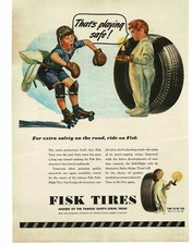 1945 Fisk Tires Boy Mascot Kid on Roller Skates Howard Scott art Print Ad picture