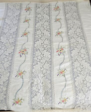 Vintage Antiques Hand Embroidered w/ Lace Bed Coverlet Bedspread Tablecloth picture