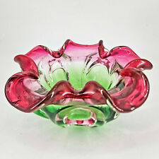 Hand Blown Czech Art Glass Swirled Scallop Watermelon Ashtray Candy Trinket Dish picture