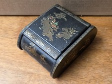 Vintage Oriental Gold Black Lacquered Tin Wood Cigarette Box Great Britain picture