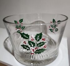 Vintage Indiana Glass Christmas Holly Berry Holiday Glass Serving New Bowl E6 picture