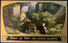 Victorian Romance Postcard 1909 Cheer Up After Rain Comes Sunshine picture