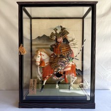 Traditional Japanese Samurai Warrior Doll on Horseback – Glass Case Included picture