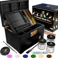 Large Stash Box - Smell Proof Stash Box with Rolling Tray - Storage Wood Box picture