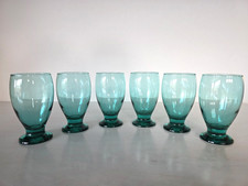 VTG Cristar Lexington Footed Tumbler Aqua Turqoiuse  Circa 1970's- 80's Set Of 6 picture