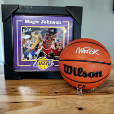 ⭐L.A. LAKERS Auto: MAGIC JOHNSON signed Wilson Basketball + Framed Pic BSA-COAs picture