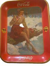 VINTAGE ORIGINAL 1941 COCA-COLA TIN LITHO ADVERTISING SERVING TRAY ICE SKATER picture