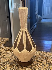 Vintage Textured MCM Genie Atomic Table Lamp - Wood Inlay picture