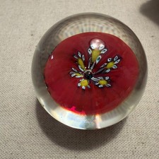 Solid Art Glass Millefiori  Collectible  Paperweight Red Flower picture