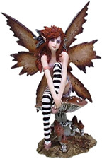 6.25 Inch Naughty Brown Fairy Sitting on Mushroom Statue Figurine picture