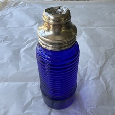 Vintage Cobalt Blue Glass Shaker Ribbed With Original Lid 5.25