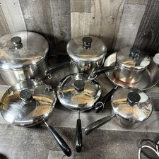 13 Pc VTG Revere Ware Copper Bottom Cookware Set 1801 USA Pots Pans Lids picture