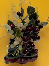 Vintage Chinese Carved Jade Quartz Bonsai Tree Purple Green Grapes 11” X 7” picture