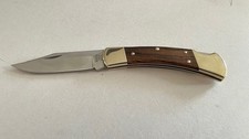BUCK 110USA Hunting Pocket Knife Ebony Wood Handle Plain Blade Lockback - Great. picture