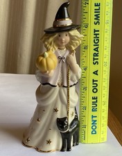LENOX, Blonde Witch w/Black Cat & Pumpkin, Halloween picture
