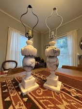 Pair of  Vintage Neoclassical Italian Style Carved Marble Alabaster Urn Lamps picture