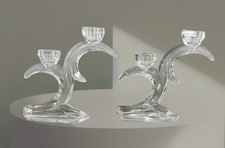West Germany Lead Crystal Art Deco Double Candlestick Holders Bleikristall -Pair picture
