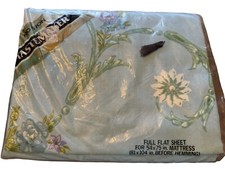 VTG 70s SHEET Floral full flat NEW Tastemaker SHERATON Blue No Iron Poly Cotton picture