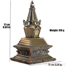 Bronze Tibetan Stupa Tantric Engraved Buddhist Statue Pearl Inlaid Gemston Alloy picture