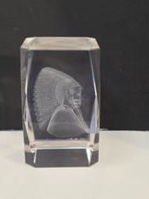 Native American Chief 3D Laser Etched Crystal Glass Paperweight Block 3.25