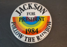 Vintage Jesse Jackson for President 1984 Button Pin Follow the Rainbow Pinback picture