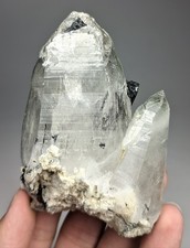 222-gm Transparent Lemurian Quartz Twin Crystals combine with Black Tourmaline picture