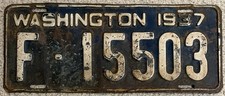 Original 1937 Whatcom County Washington Passenger Vehicle License Plate F-15503 picture