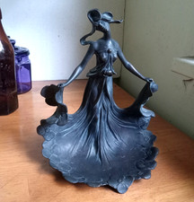EARLY 1900 CARTIER SIGNED BRONZE SCULPTURE ART NOUVEAU WOMAN CATCHAL TRAY NICE picture