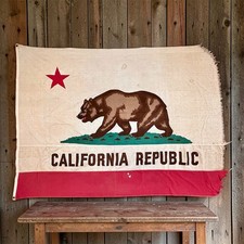 Vintage California Republic Flag Large Cream Red Fair Distressed Cotton picture