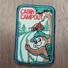 Vintage Girl Scouts CABIN CAMPOUT Teddy Bear Camping Activity Badge Patch 1990s picture