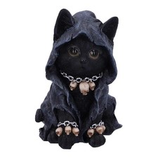 Hand Painted Gothic Black Cat Figurine with Olive Eyes Grim Reaper Collectible picture