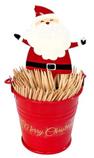 Holiday Toothpick Holder/Holiday Red Pail With Merry Christmas Aprox:250 Picks picture