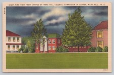 c.1930s Mars Hill, NC College Campus Night View Gymnasium Vintage Postcard A2 picture