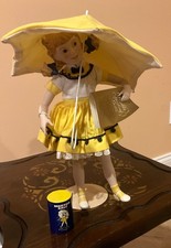 Vintage Franklin Heirloom Morton Salt Girl 13” Porcelain Doll Umbrella Stand Tag picture
