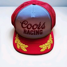 Coors Racing Vintage Mesh Trucker Snapback Hat, Gold Leaf Embroidered Brim picture